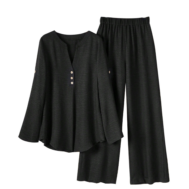 Women's Long-sleeved Top And Loose Pants Two-piece Set
