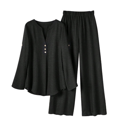 Women's Long-sleeved Top And Loose Pants Two-piece Set