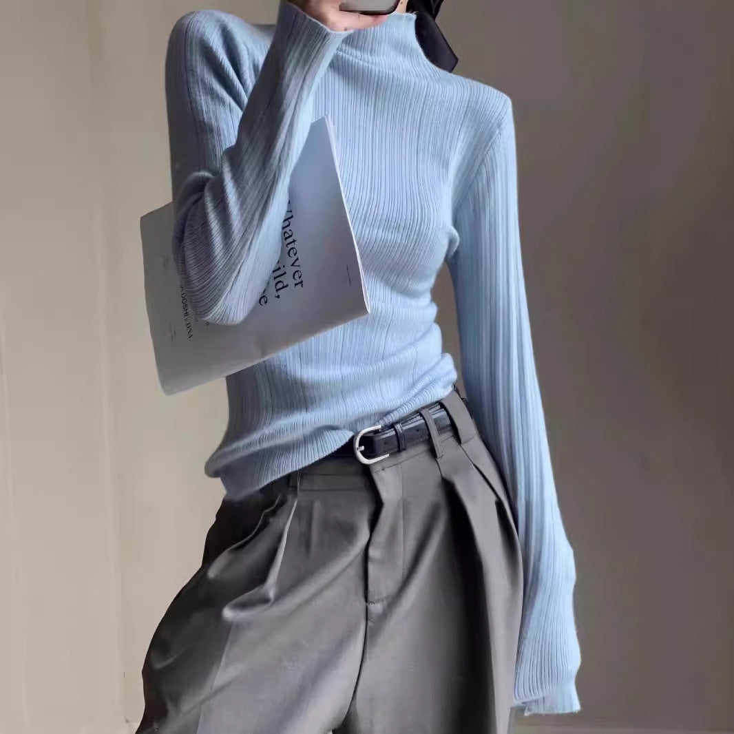 Women's Half Turtleneck Solid Color Autumn Knitted Sweater Slimming Bottoming Shirt