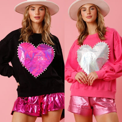 Love Pearl Round Neck Pullover Loose Sweater