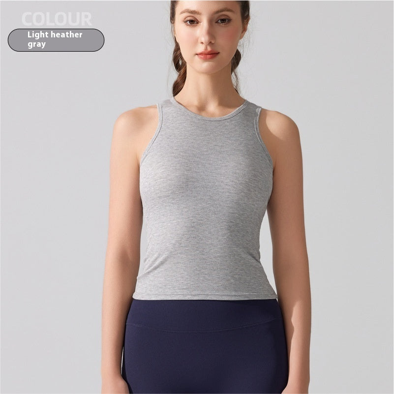 Europe And America Cross Border Yoga Vest Women's Rib Running With Chest Pad Tight Fitness