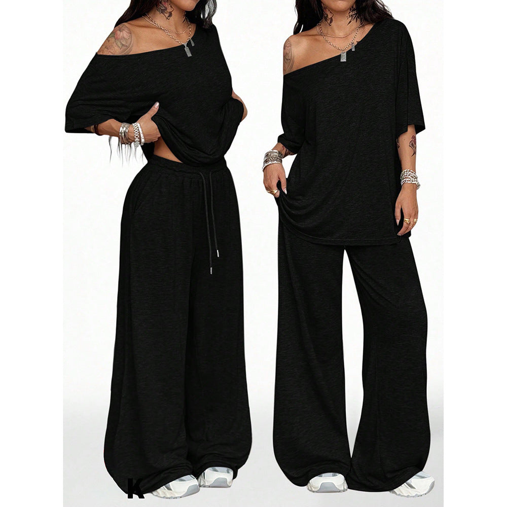 Retro Solid Color Casual Pants For Women, Loose Wide-leg Versatile