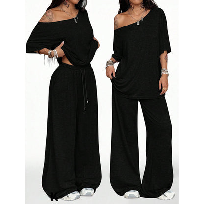 Retro Solid Color Casual Pants For Women, Loose Wide-leg Versatile