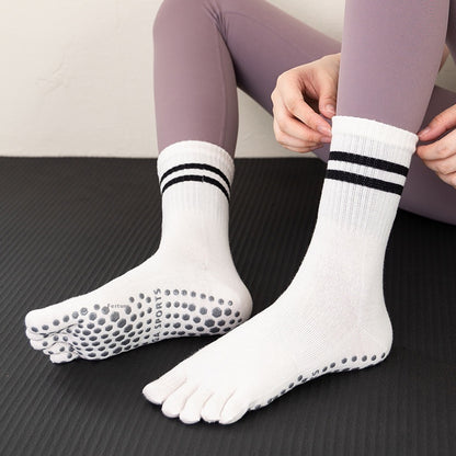 Yoga Socks Non-slip Professional Women's Toe Socks Sports Running Fitness Skipping Rope Pressure Mid-calf Pilates Socks