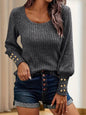 Solid Color Button Round Neck Long Sleeve Sweater