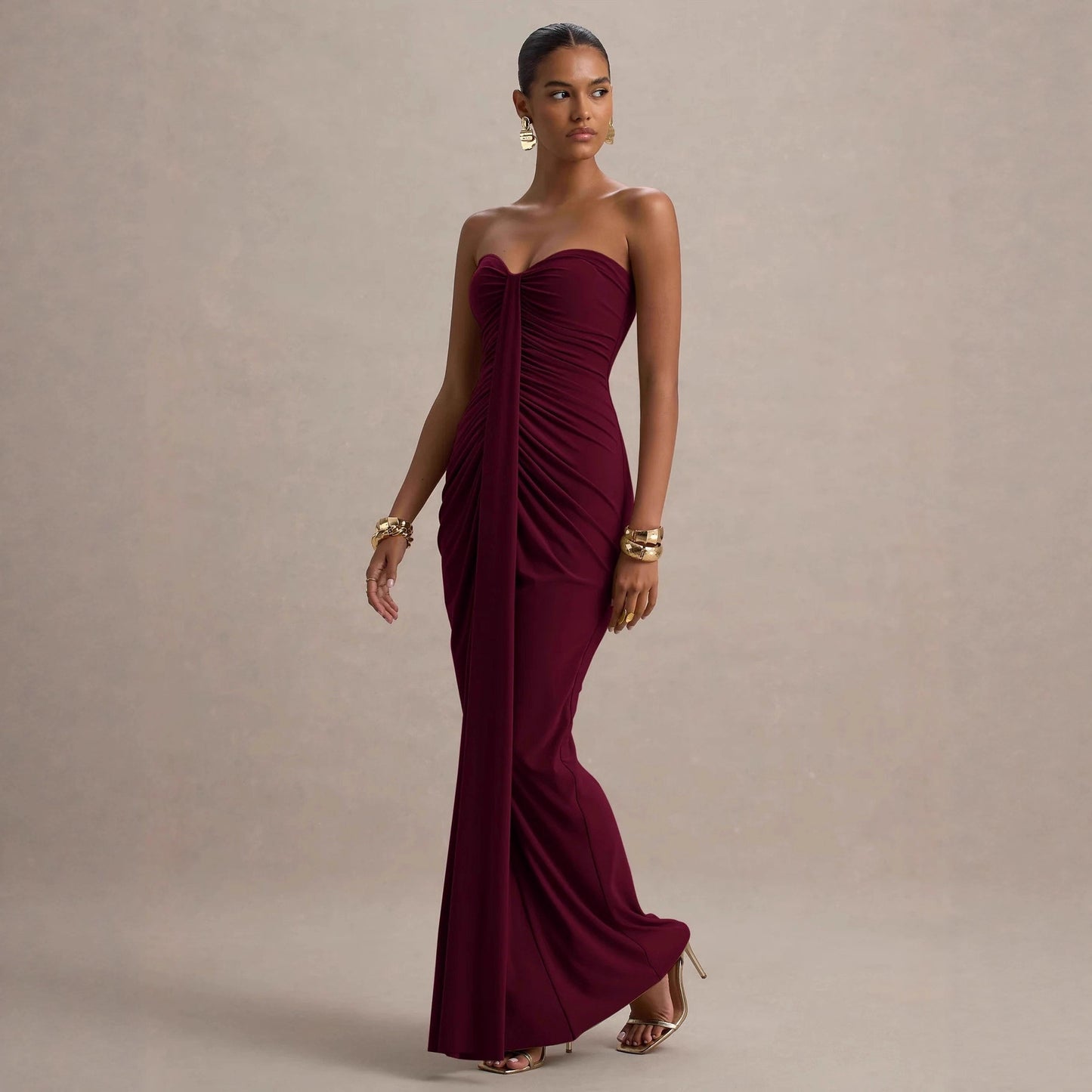 Sexy Bandeau Slim Fit Pleated Sheath Dress