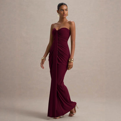Sexy Bandeau Slim Fit Pleated Sheath Dress