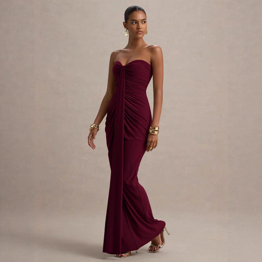 Sexy Bandeau Slim Fit Pleated Sheath Dress