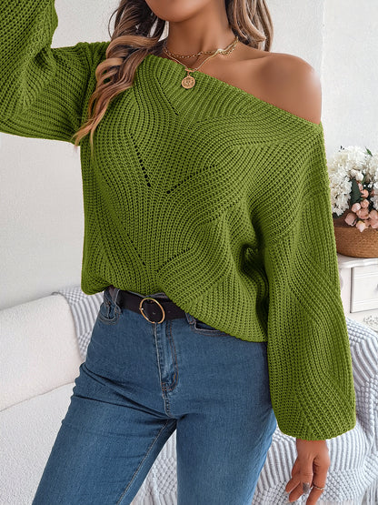 Casual Hollow Out Off-Shoulder Lantern Sleeve Sweater