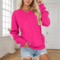 Women's V-neck Solid Color Non-hooded Sweater Pocket Loose Long Sleeve