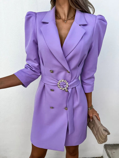 Puff Sleeve Lapel Women's Slim Suit Dress