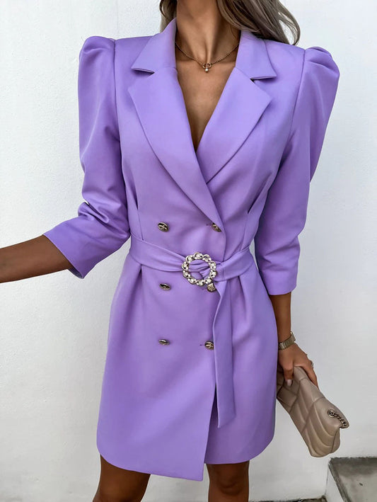 Puff Sleeve Lapel Women's Slim Suit Dress