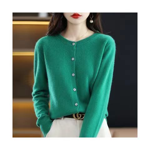 Knitted Pure Wool Round Neck Plain Sweater