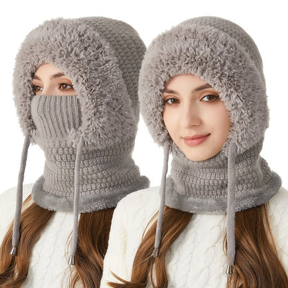 Knitted Hat For Women, Winter Integrated Scarf Beanie