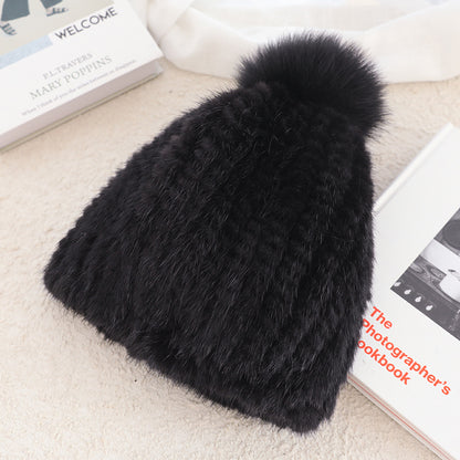 Ladies Mink Fur Hat Thickened Wool