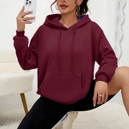 All-matching Loose Drawstring Pocket Sweatshirt Long Sleeve Women