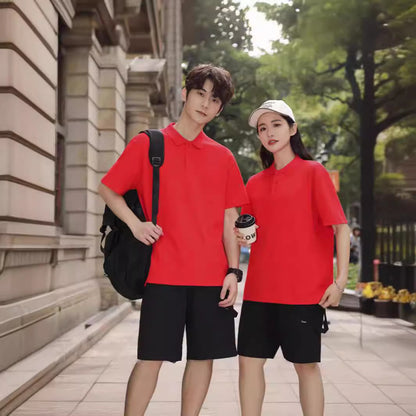 Solid Color Polo Collar Polo Shirt Hong Kong Style Loose Short Sleeve