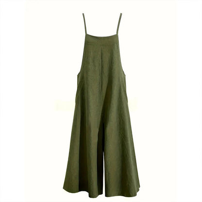 Plus Size Women's Solid Color Casual Jumpsuit - Sleeveless Romper With Pockets For Spring&Summer