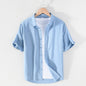 Men's Linen Short-sleeved Shirt Square Collar Casual Cotton And Linen