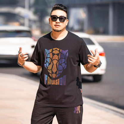 Fashion Personality Hot Diamond Plus Fat Short-Sleeved T-shirt Men