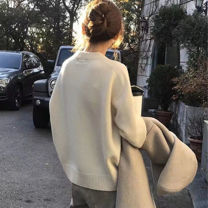 Soft Nuo Gentle Round Neck Pullover Loose Bottoming Sweater For Women
