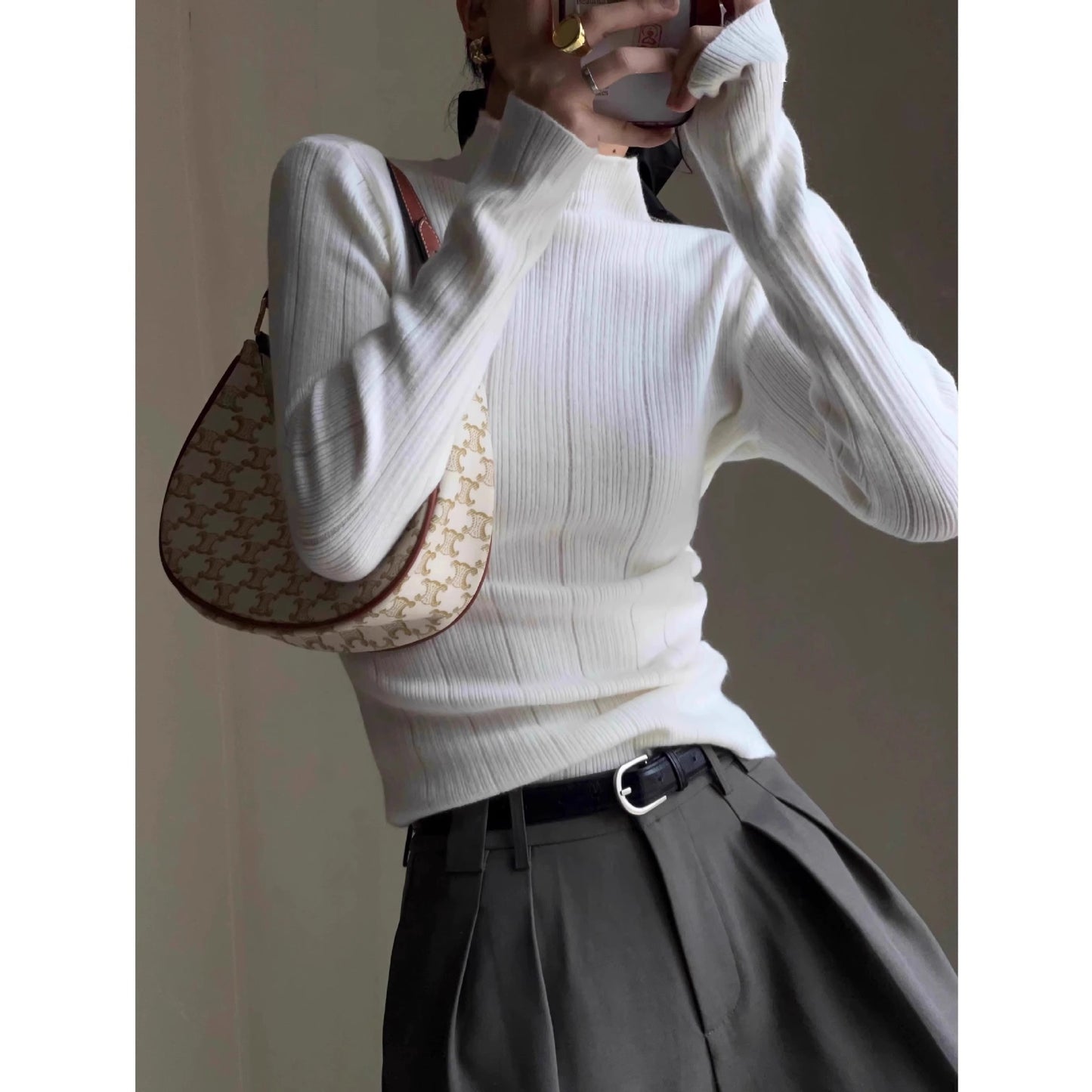 Women's Half Turtleneck Solid Color Autumn Knitted Sweater Slimming Bottoming Shirt