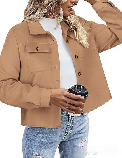 Top Women's Flannel Short Jacket Plaid Button Shirt