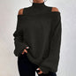 Women's Cold Shoulder Sweater - Sexy High Neck Cut Out Pullover Long Sleeve Top