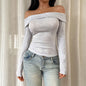 Light Gray Slim Fit Hot Girl Off-shoulder T-shirt