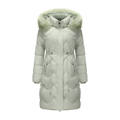 Big Fur Collar Mid-length Thickened Waist-cinching Cotton Coat