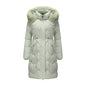 Big Fur Collar Mid-length Thickened Waist-cinching Cotton Coat