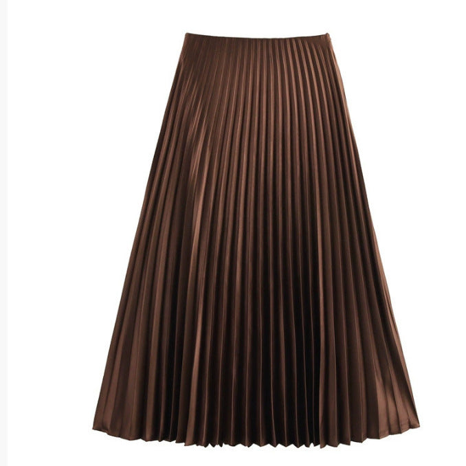 Fashionable High-waisted Pleated Midi Skirt