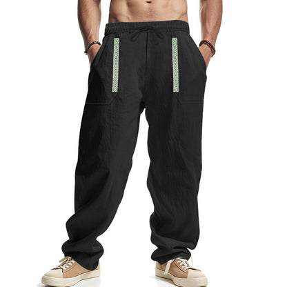 Mens Breathable Loose-fit Wide-leg Casual Linen Pants