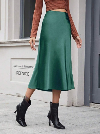 High-waist Satin Midi Skirt Spring Summer Women