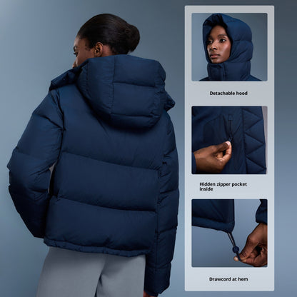 90 White Duck Down Women's New Winter Detachable Hooded Thick Warm Loose Fashion Coat