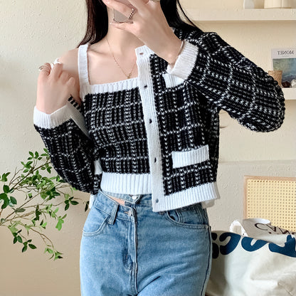 Knit Cardigan Tweed Needle Inner Wear Trendy Two-piece Set