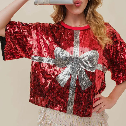 Women's Sequined Top Rugby Casual Loose