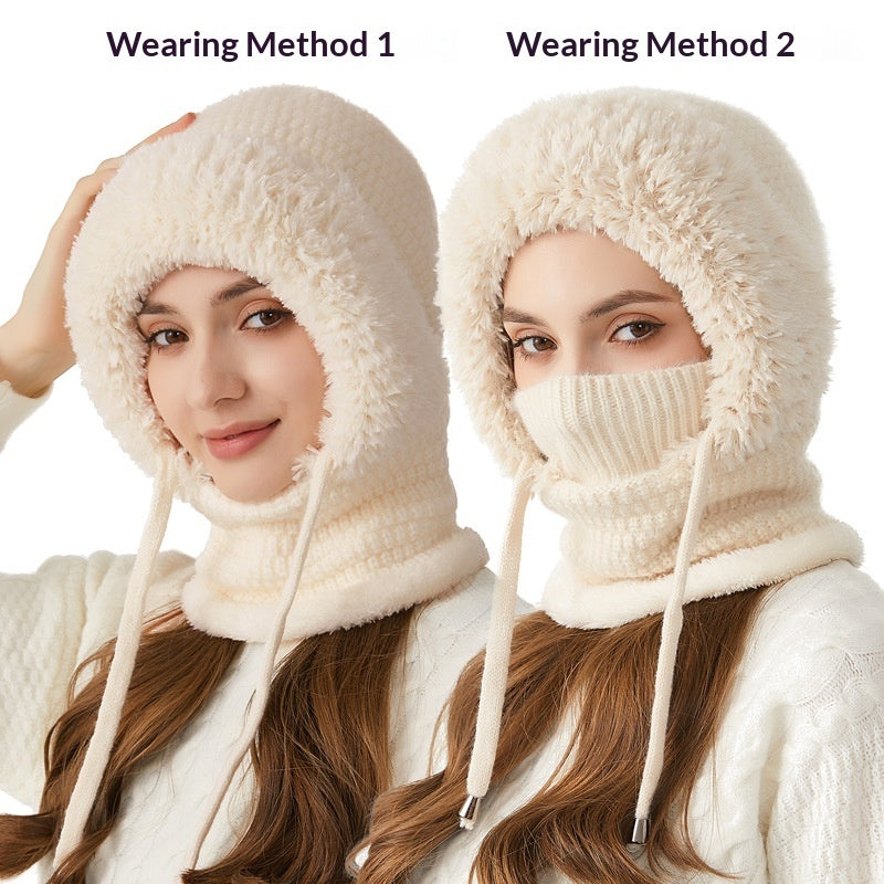Knitted Hat For Women, Winter Integrated Scarf Beanie