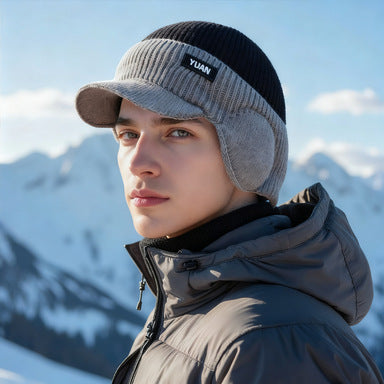 Mens Fleece-Lined Thickened Warm Knitted Hat