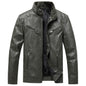 Men's Fleece Padded Coat Casual Korean-style Stand Collar PU Leather Jacket Trendy Youth