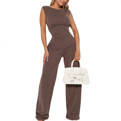 Fashion Waist-cinching Sleeveless Two-piece Set, Straight Silhouette