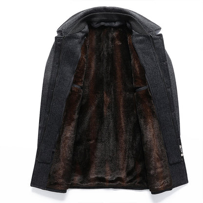 Men's Woolen Coat Mid-length Fleece Plaid Detachable Double Collar