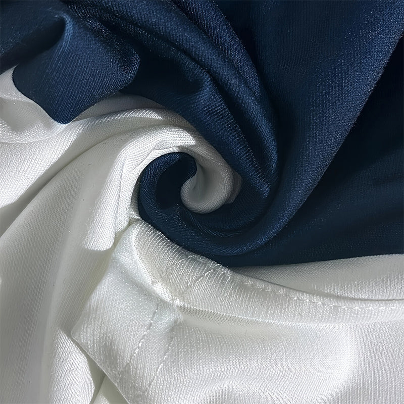 Plus Size Women's Long Sleeve Drawstring Hooded Sweatshirt With Color Block Stripes & Zip Front Pocket For Spring Fall