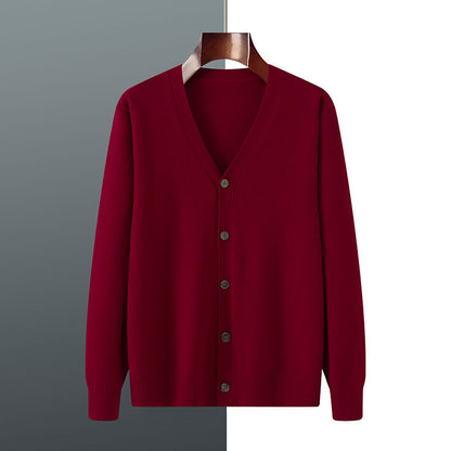 V-neck Knitted Cardigan Coat Men's Andy Velvet Long Sleeve