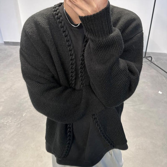 Heavy Handmade Wool Cardigan With Collar Wide Coat