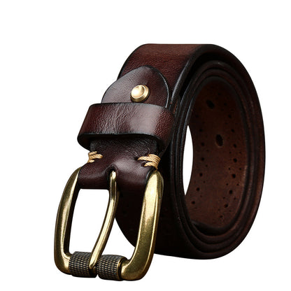 Hollowed-out First-layer Cowhide Pin-buckle Belt For Mengenuine Leather Belt For Jeans