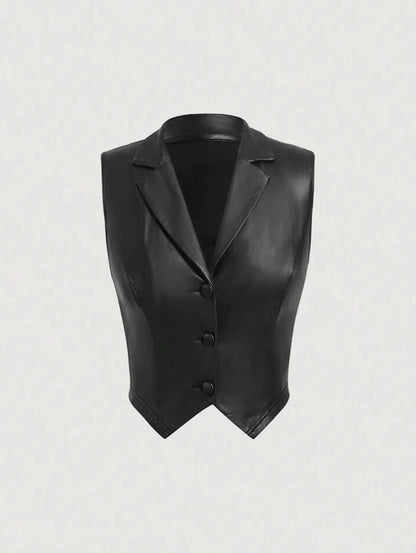 Leather Suit Collar Short Shipment Button Vest