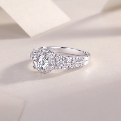Meteor Shower - Set With 1-carat Top-quality Moissanite S925 Silver And Platinum-plated Diamond Wedding Ring. The Ring Can Be Inspected With A Diamond Pen