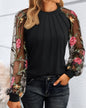 Long Sleeve Mesh Patchwork Round Neck Top T-shirt