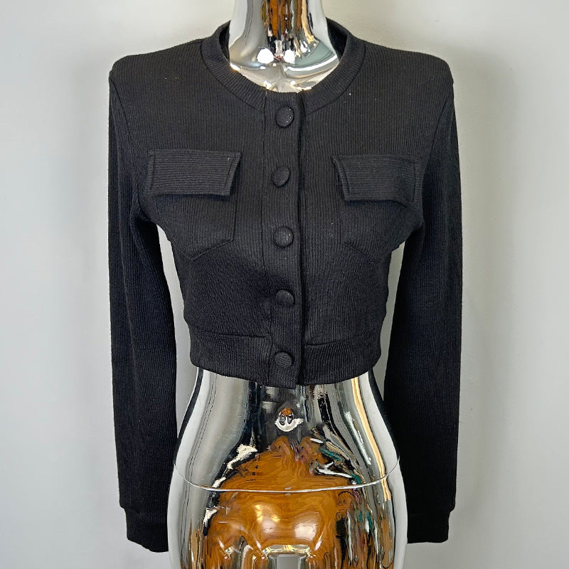 Women's Fashion Long Sleeve Knit Crop Top